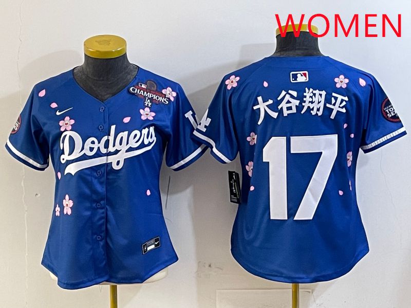 Women Los Angeles Dodgers #17 Ohtani Blue Sakura Edition 2025 Nike MLB Jersey style 12